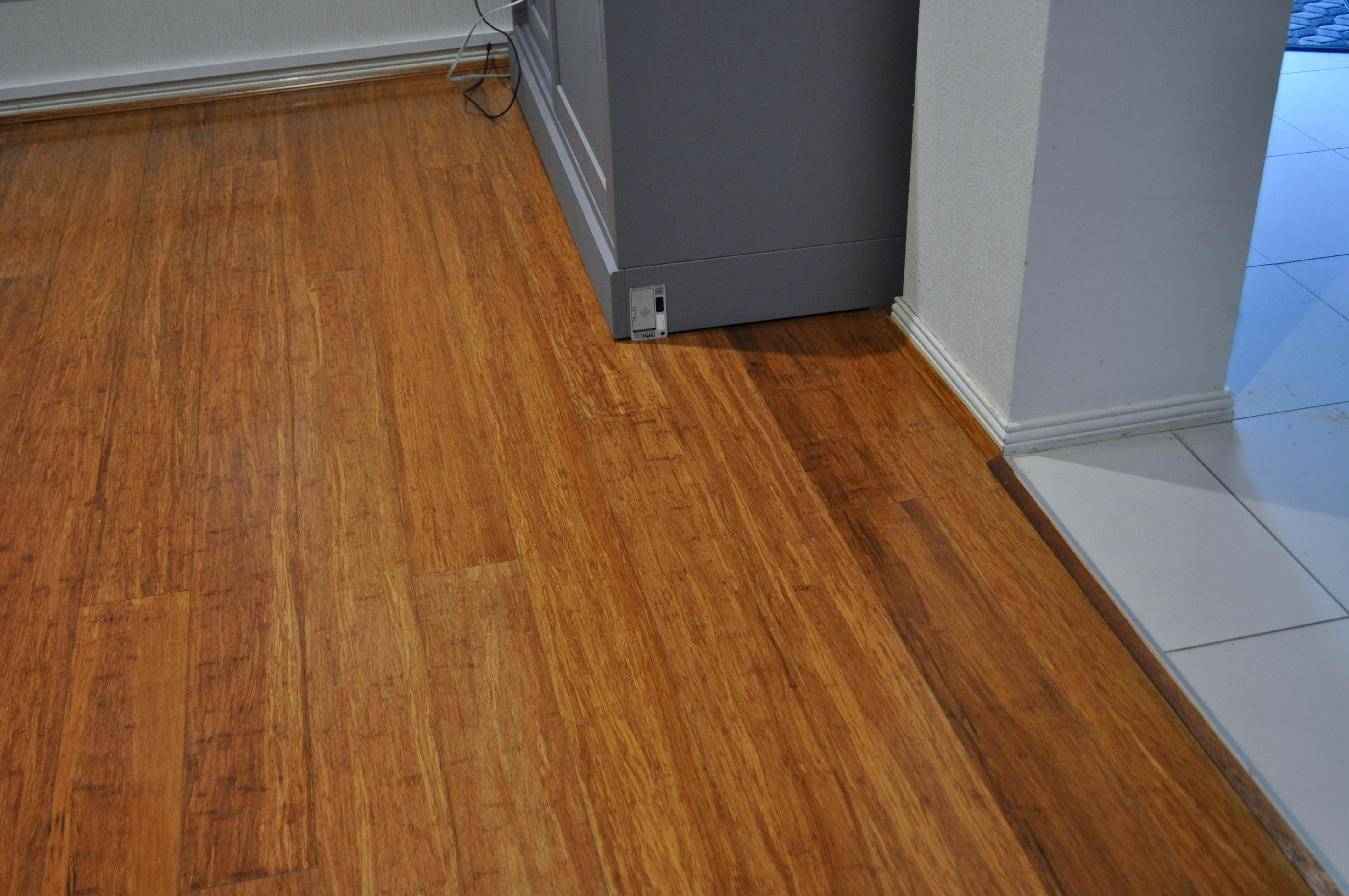 showing a room with a newly laid bamboo floor in ahouse in the suburb of Caroline Springs. The floor is an orangey brown color 